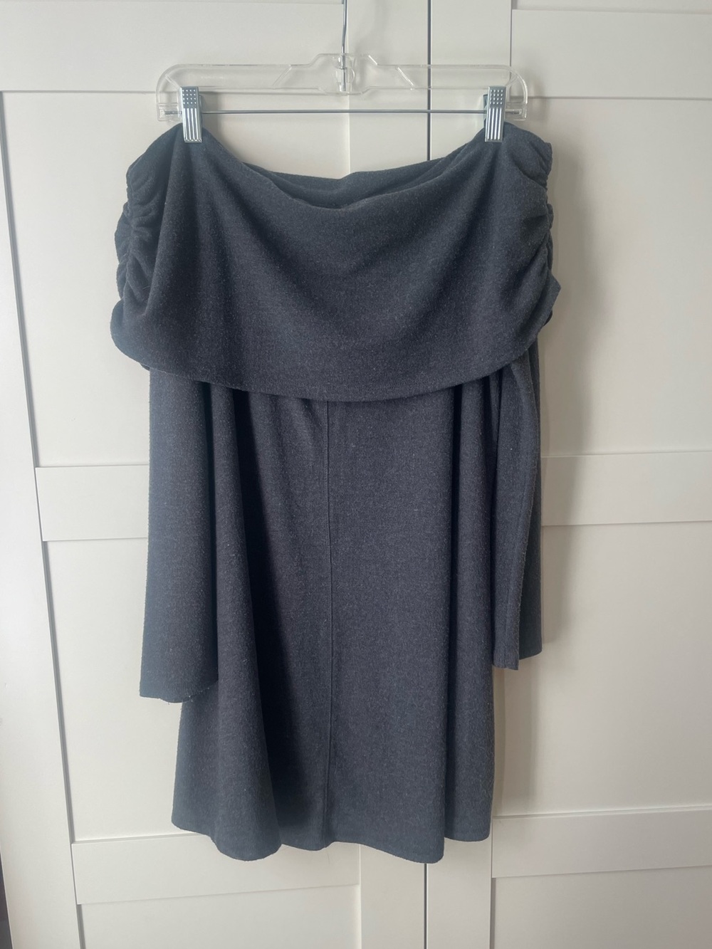 Altar’s State Off-Shoulder Long Sweater Tunic or Short Sweater Dress-Charcol